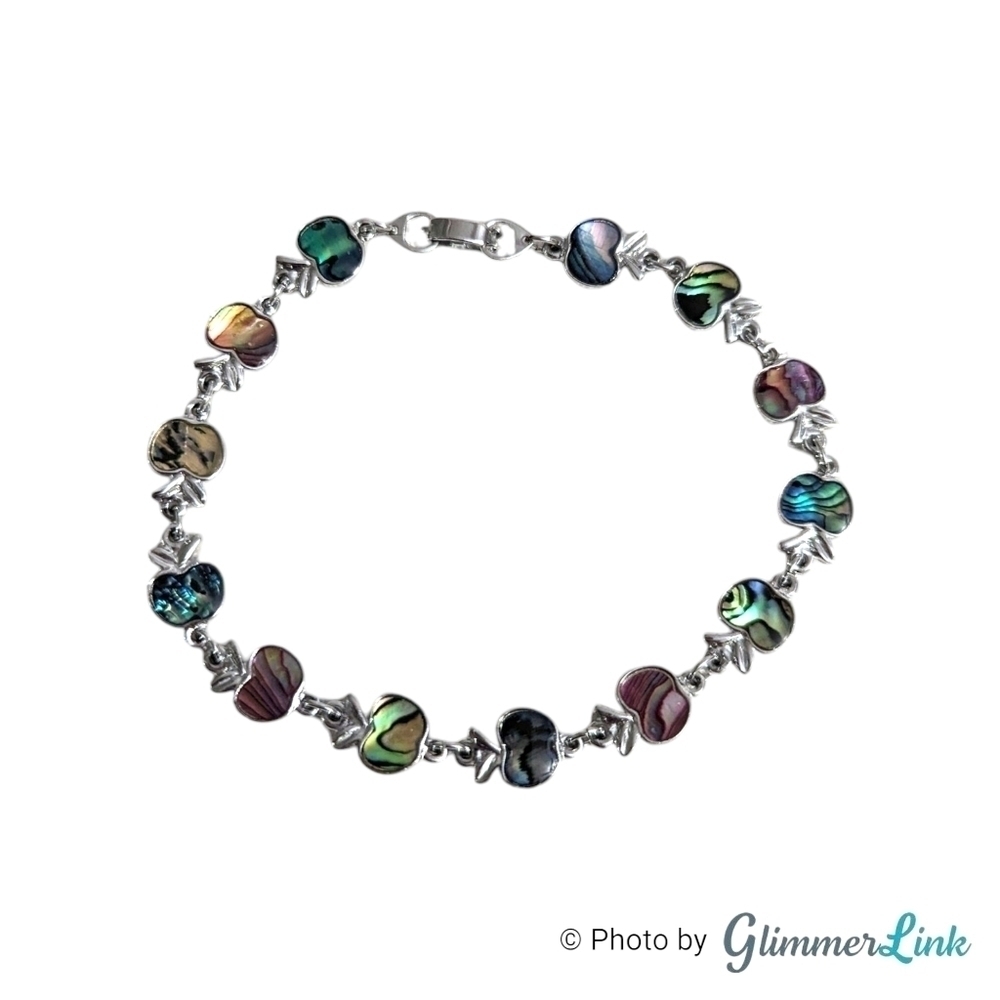Apple Inlay Shell Links Silver Tone Anklet Bracelet